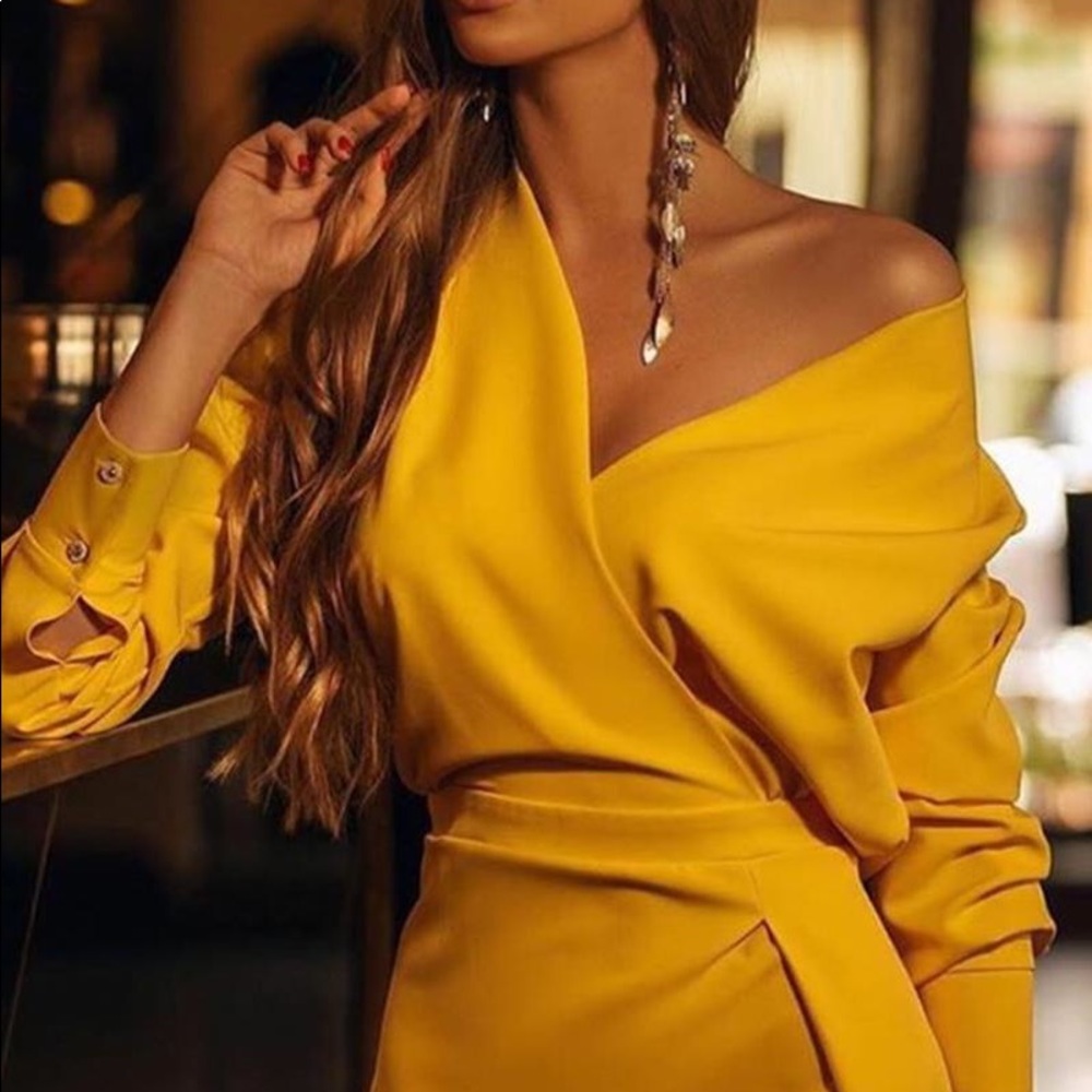 Solid V Neck Slit Dress ChicMe